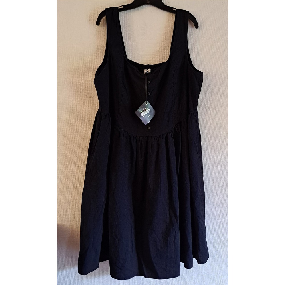 Ava & Viv Dress Womens 1X Black NEW Smocked Back Cotton Blend